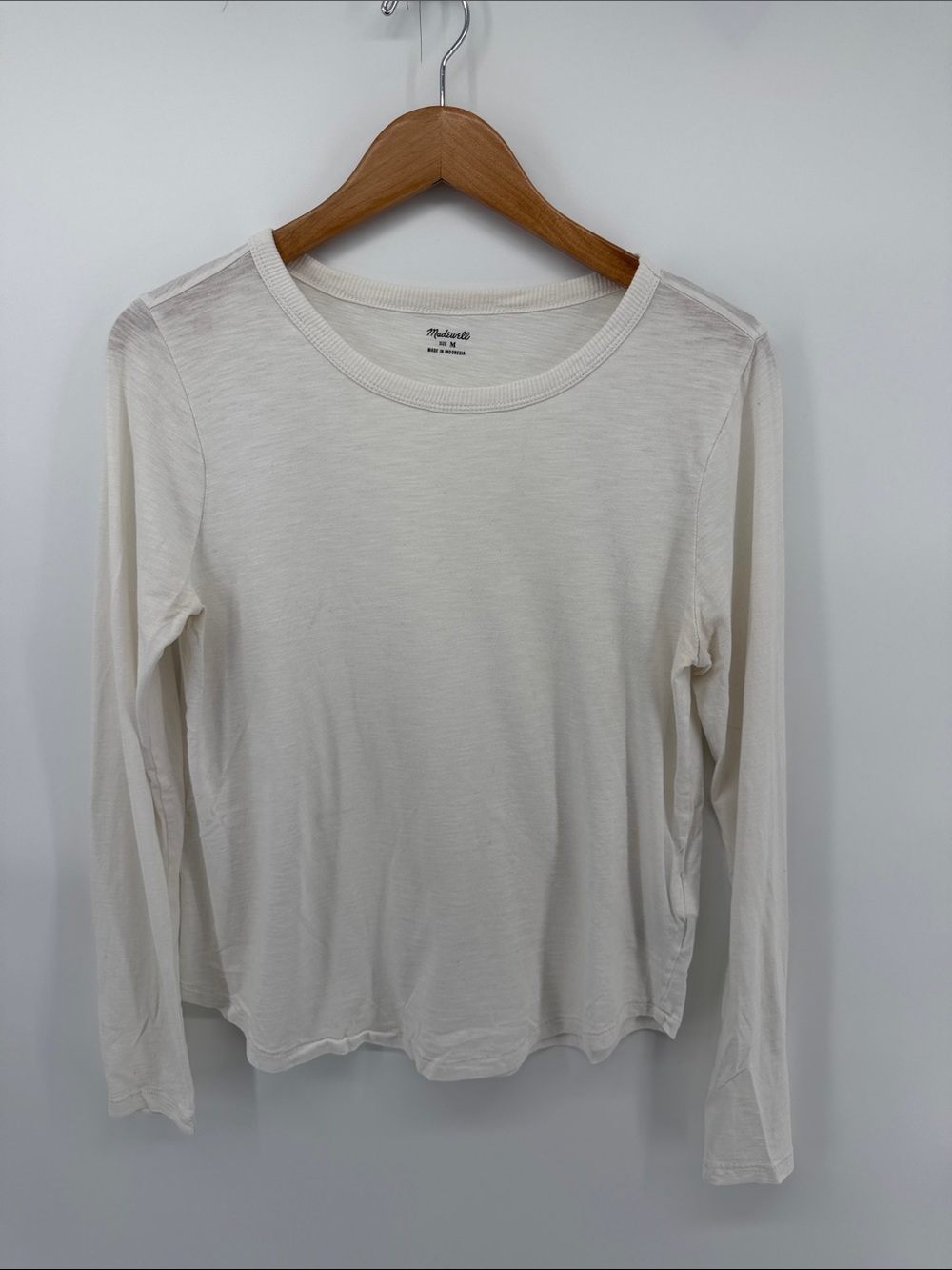 Madewell Whisper Cotton Rib-Crewneck Long-Sleeve Tee in White M A13